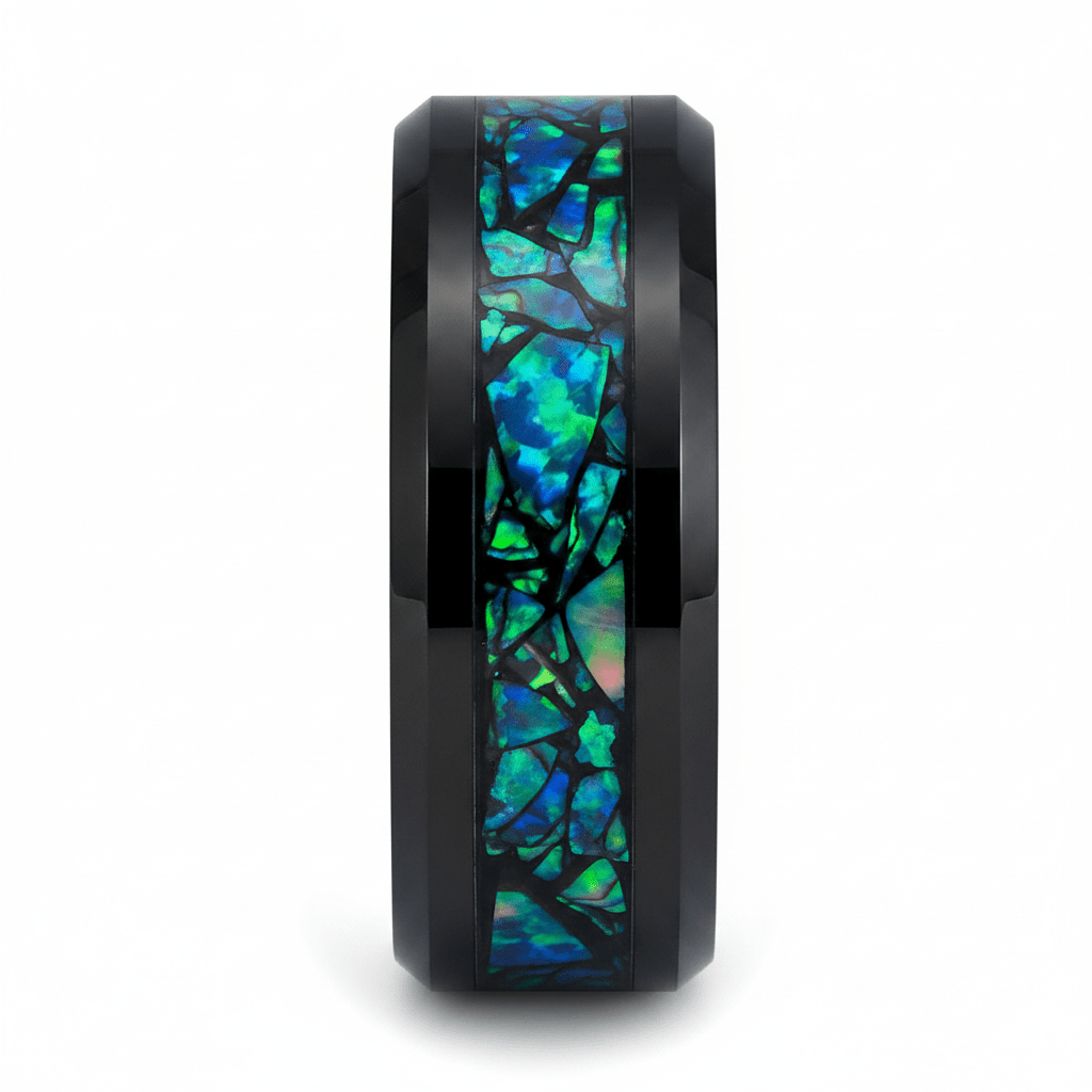 LUMINARIA — Front-facing straight-on view — men's tungsten wedding ring.