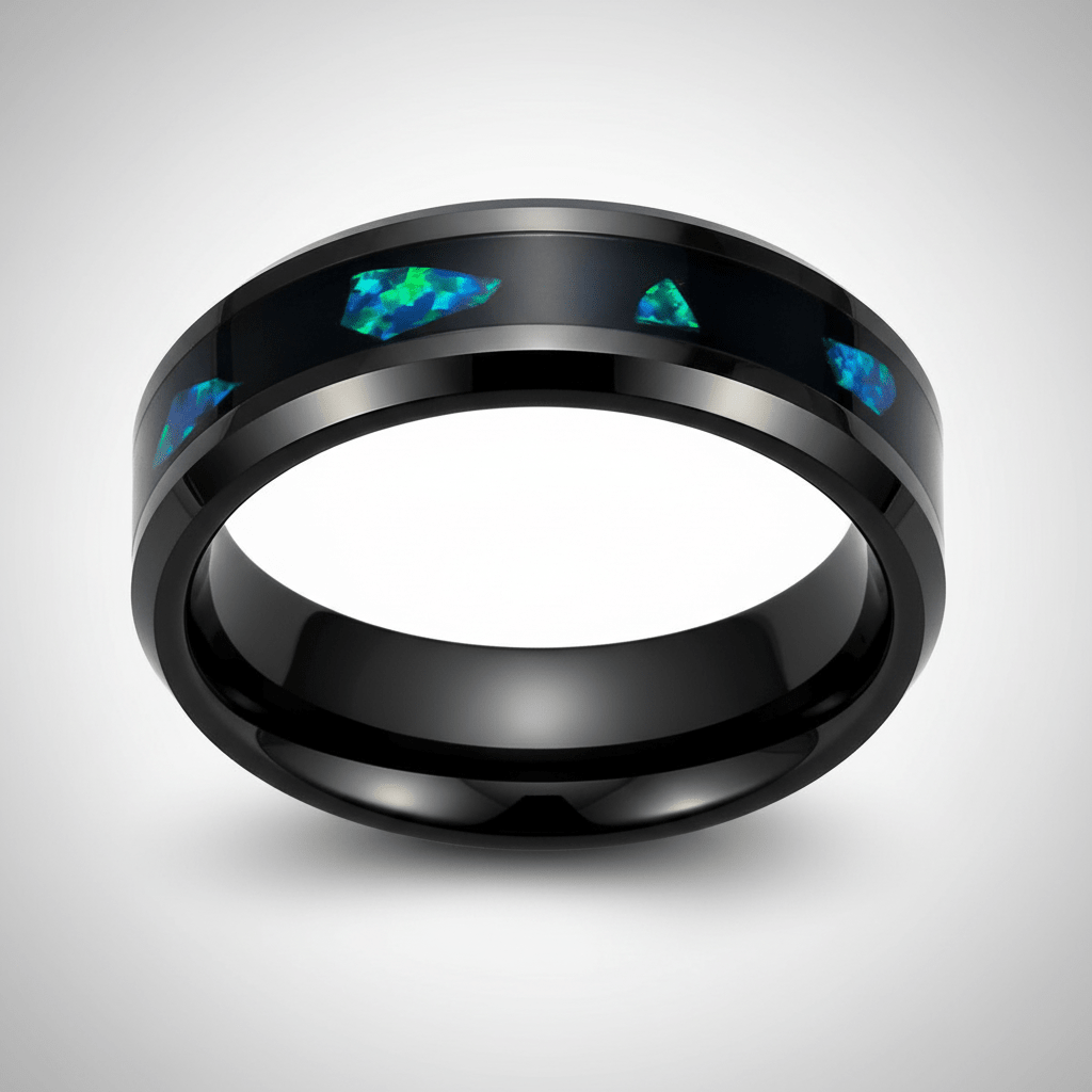 LUMINARIA — Center-through axial view — men's tungsten wedding ring.