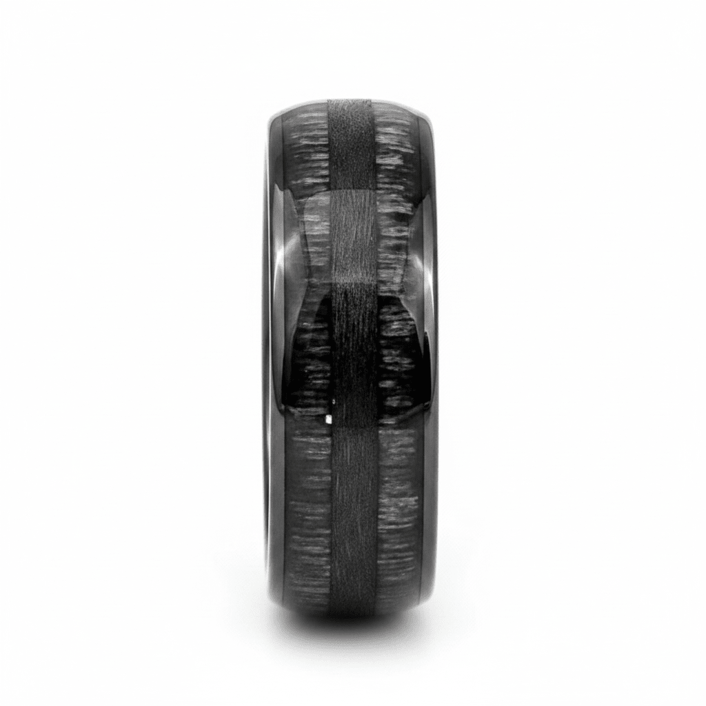 LUQUE — Front-facing straight-on view — men's tungsten wedding ring.