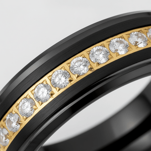 LUSTRE — Extreme macro detail — men's tungsten wedding ring.