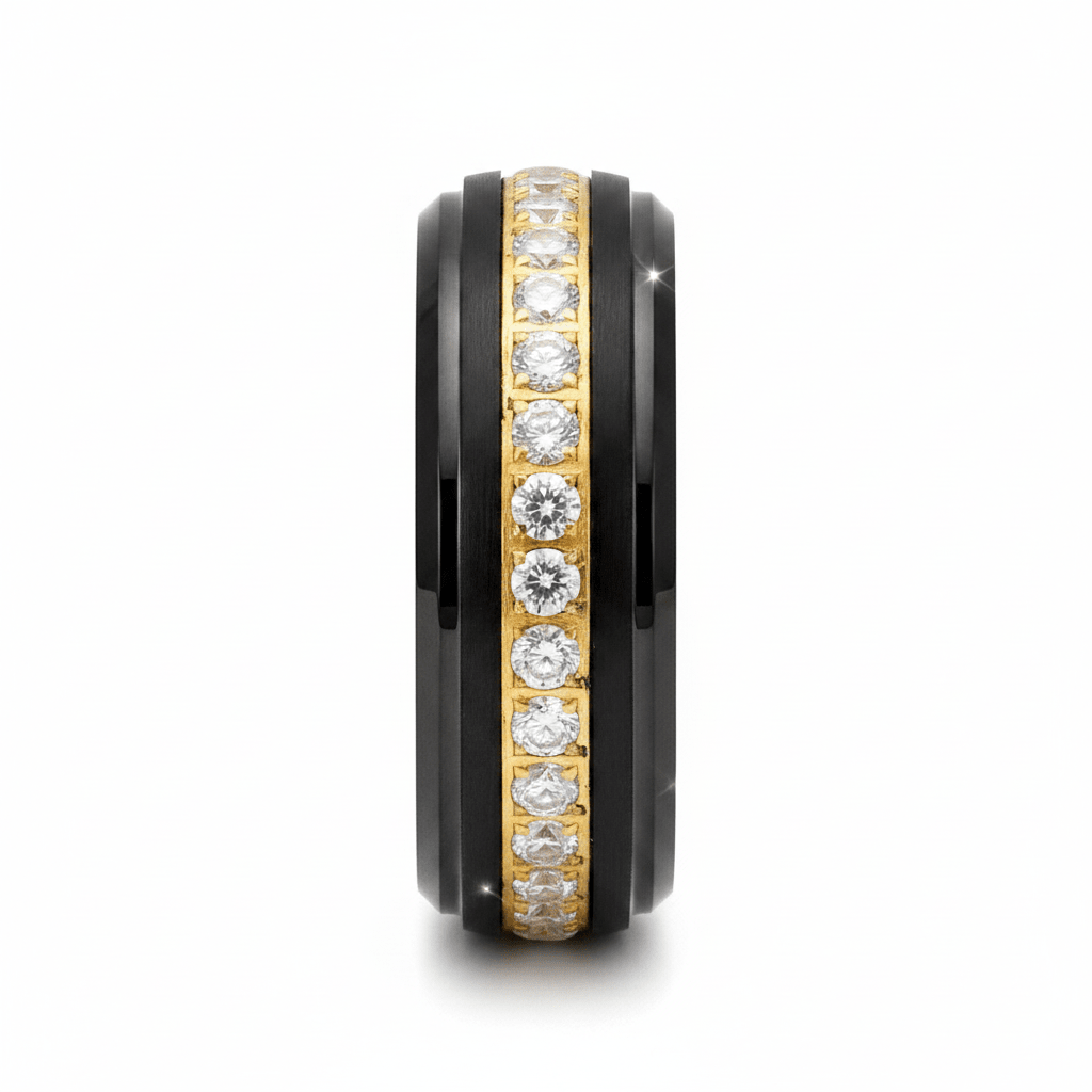LUSTRE — Front-facing straight-on view — men's tungsten wedding ring.