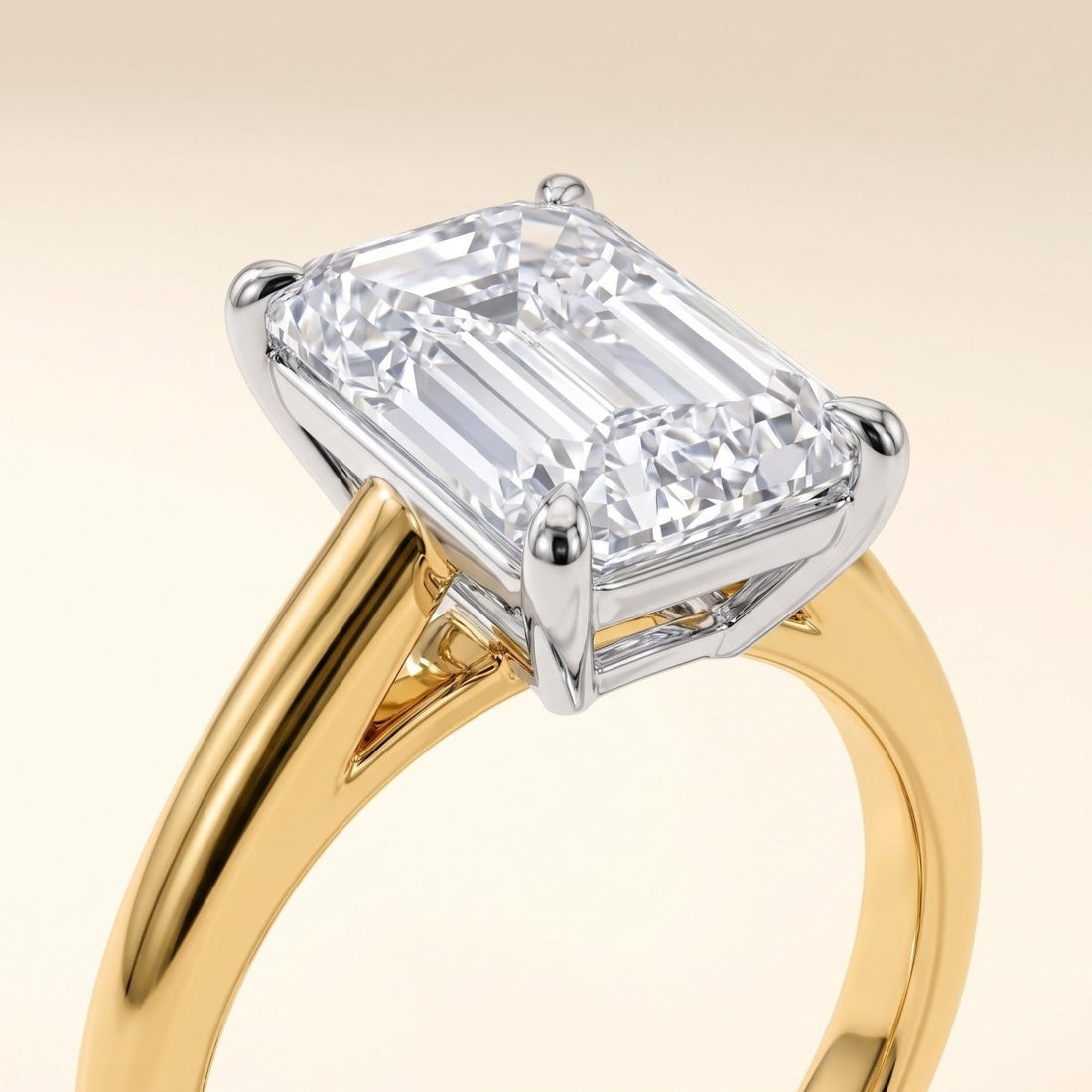 LYDIA emerald lab-grown diamond ring in 14K two-tone gold, setting close-up, approx. 1 ct center