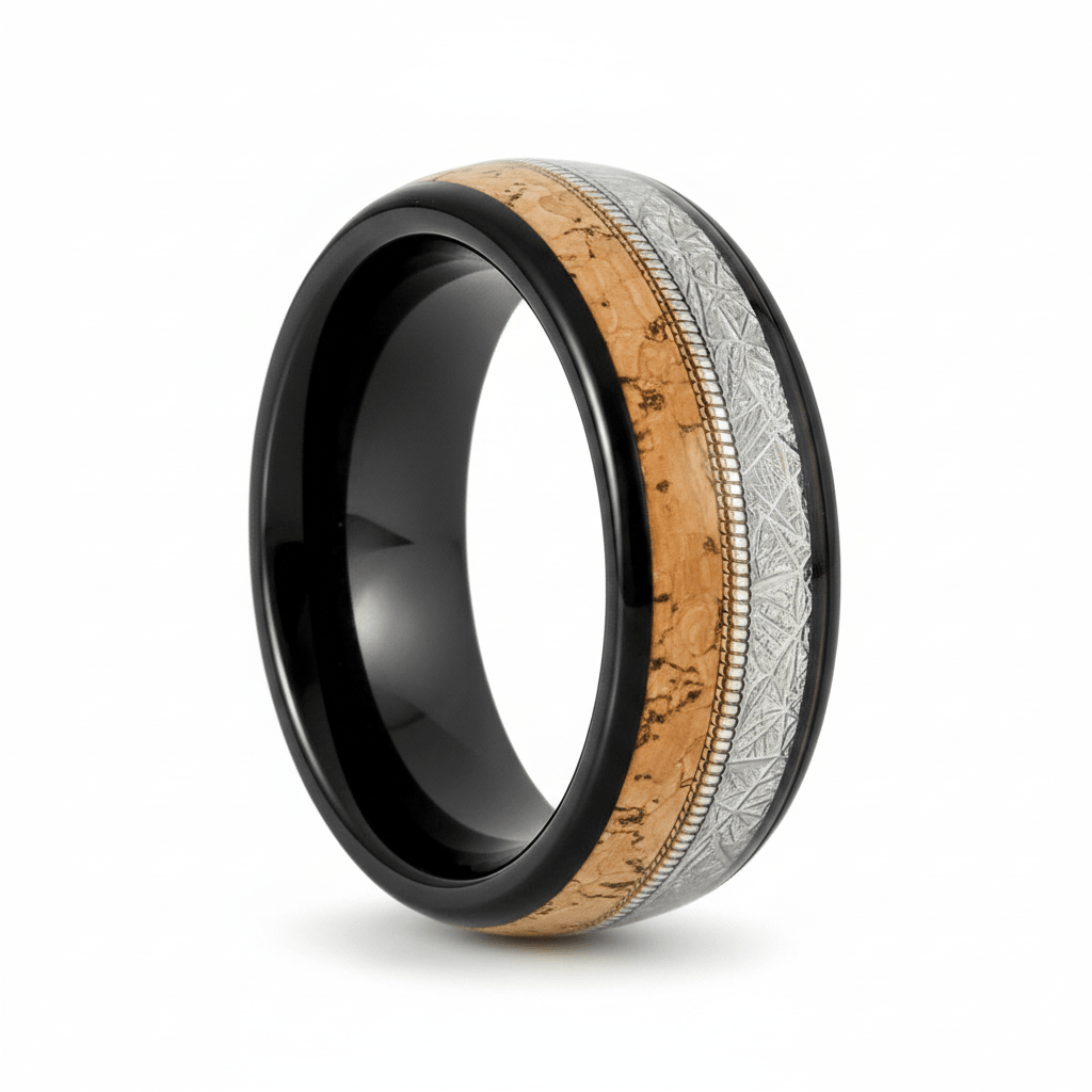 LYRIC — Hero product shot — men's tungsten wedding ring.