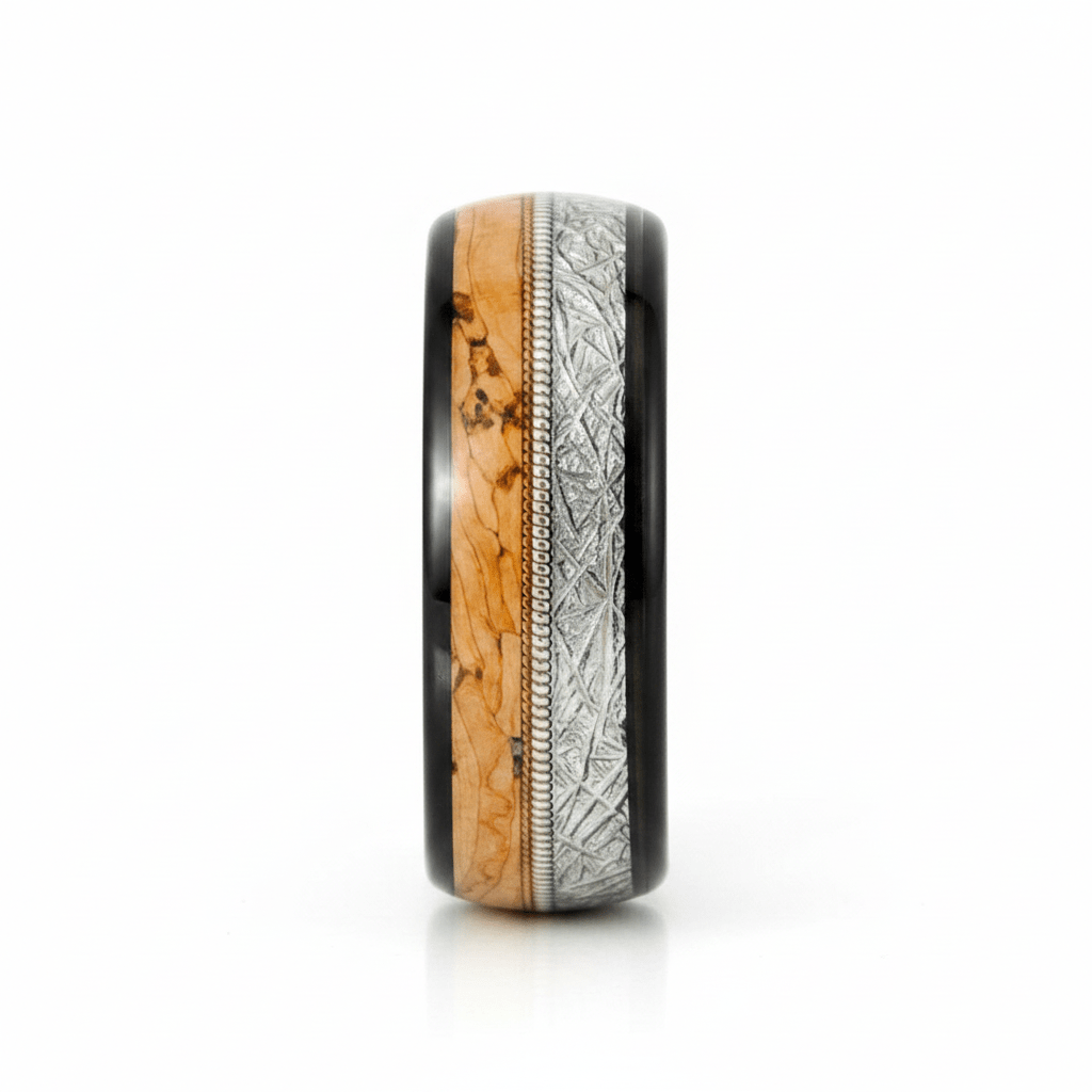 LYRIC — Front-facing straight-on view — men's tungsten wedding ring.