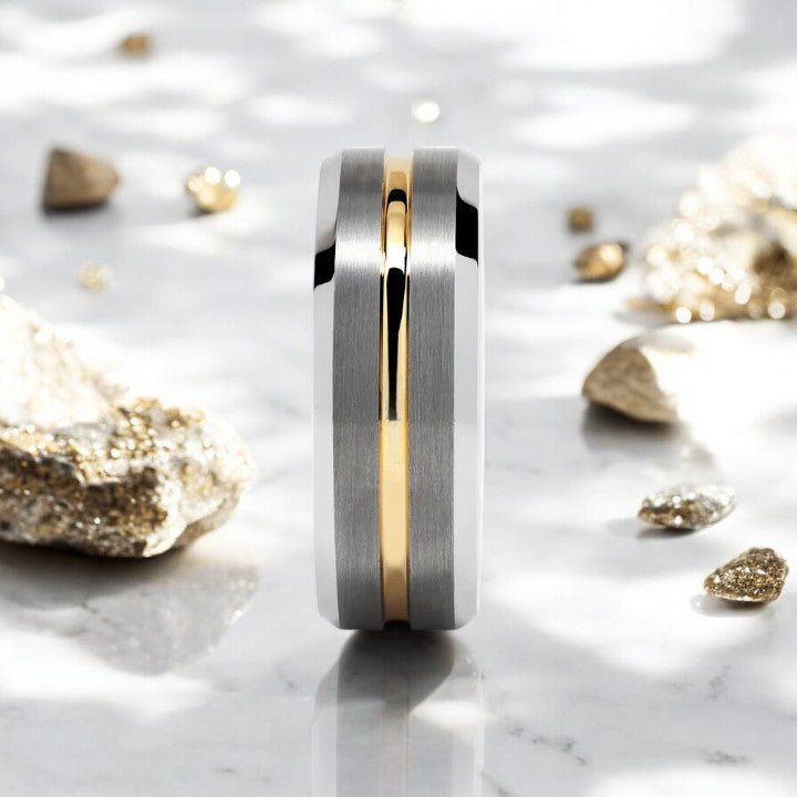 MAESTRO — angled view — men's tungsten carbide wedding ring | Aydins Jewelry