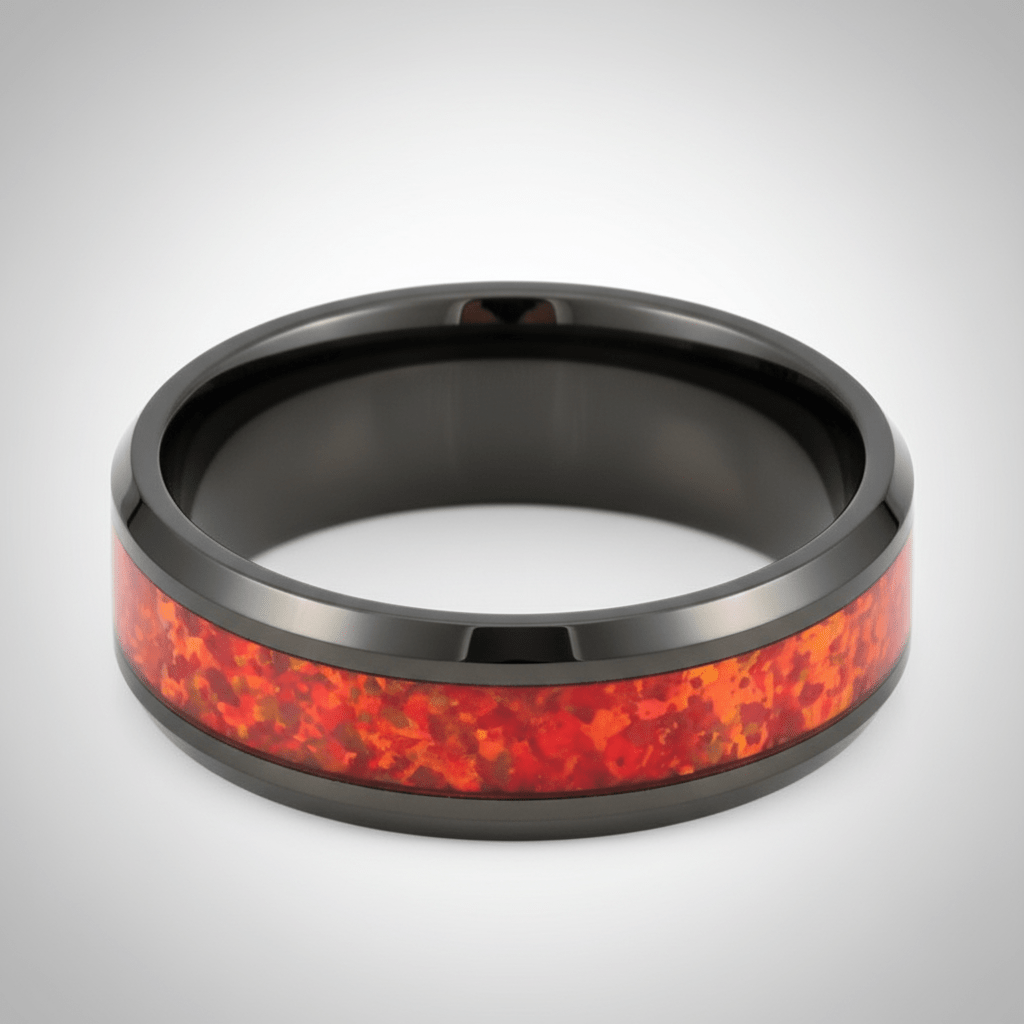 MAGICA — Center-through axial view — men's tungsten wedding ring.