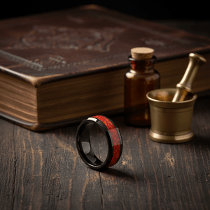 MAGICA — Editorial masculine still life — men's tungsten wedding ring.