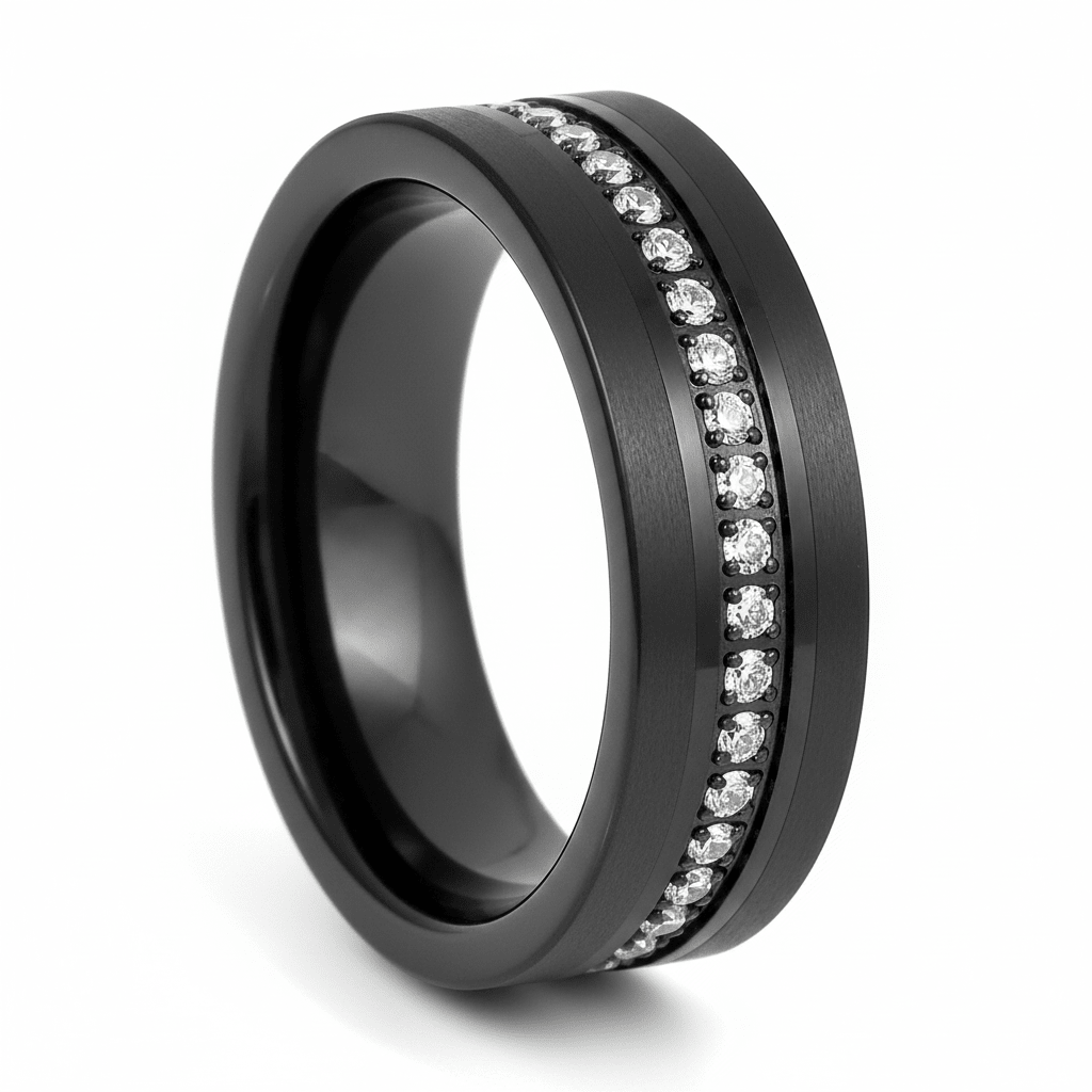 MAJESTIC — Hero product shot — men's tungsten wedding ring.