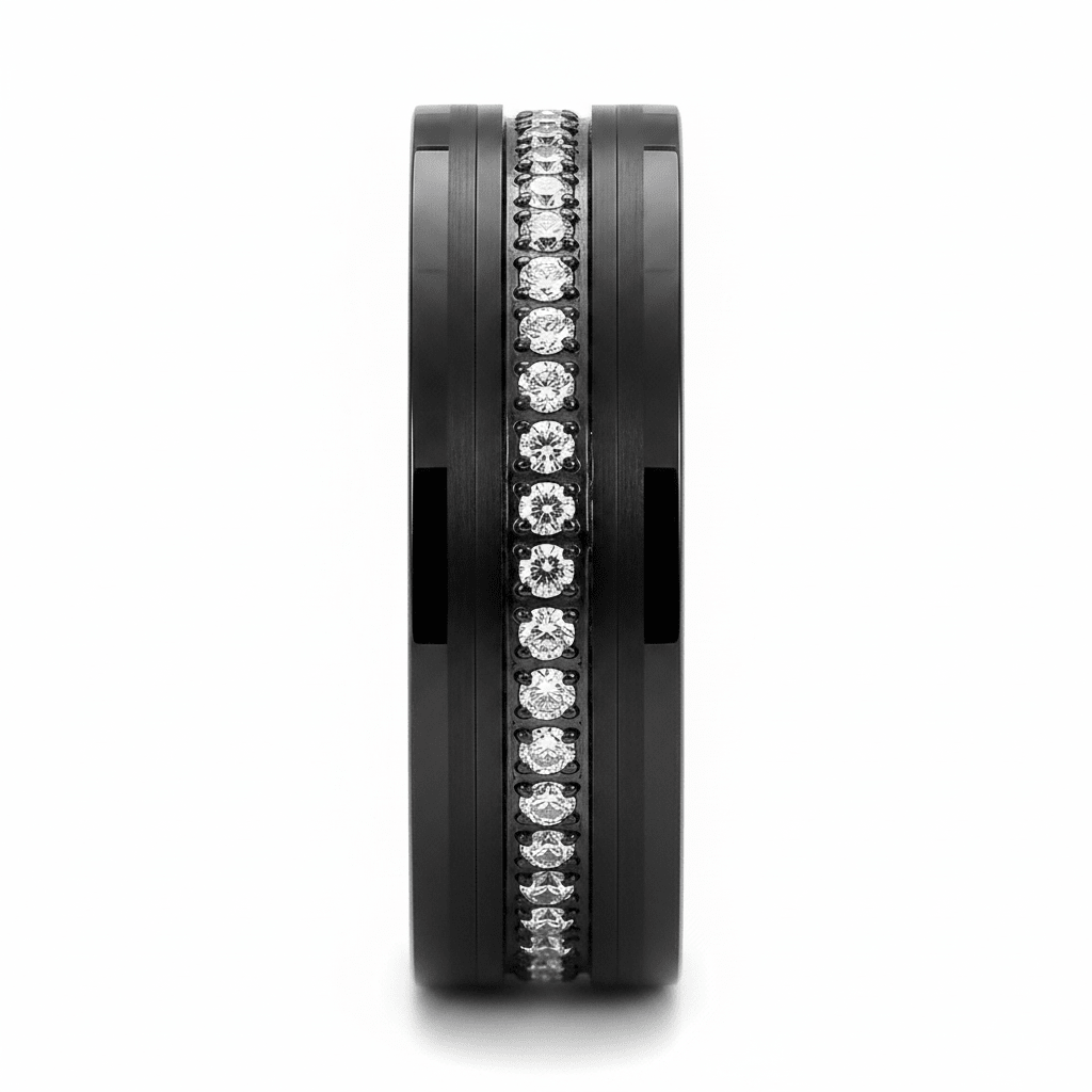 MAJESTIC — Front-facing straight-on view — men's tungsten wedding ring.