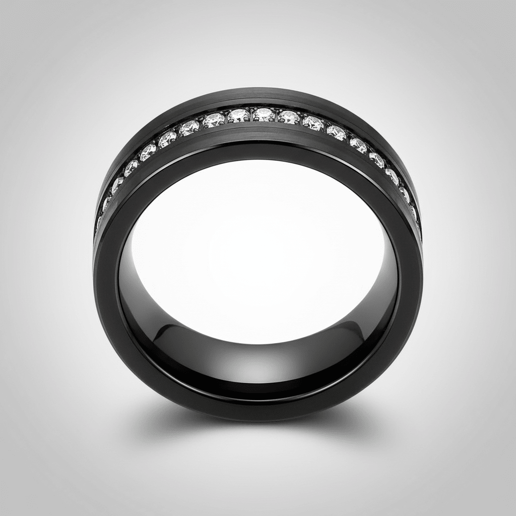 MAJESTIC — Center-through axial view — men's tungsten wedding ring.