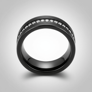MAJESTIC — Center-through axial view — men's tungsten wedding ring.