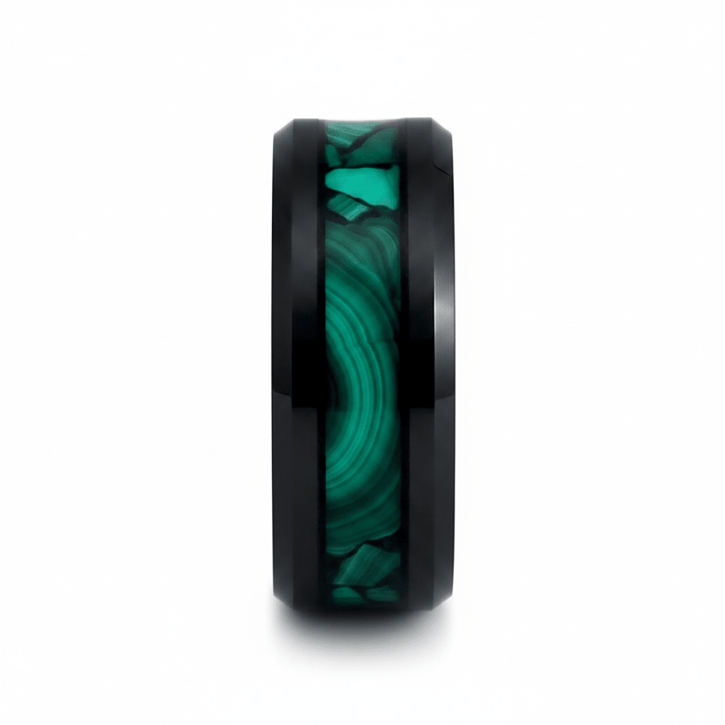 MALACHIP — Front-facing straight-on view — men's tungsten wedding ring.