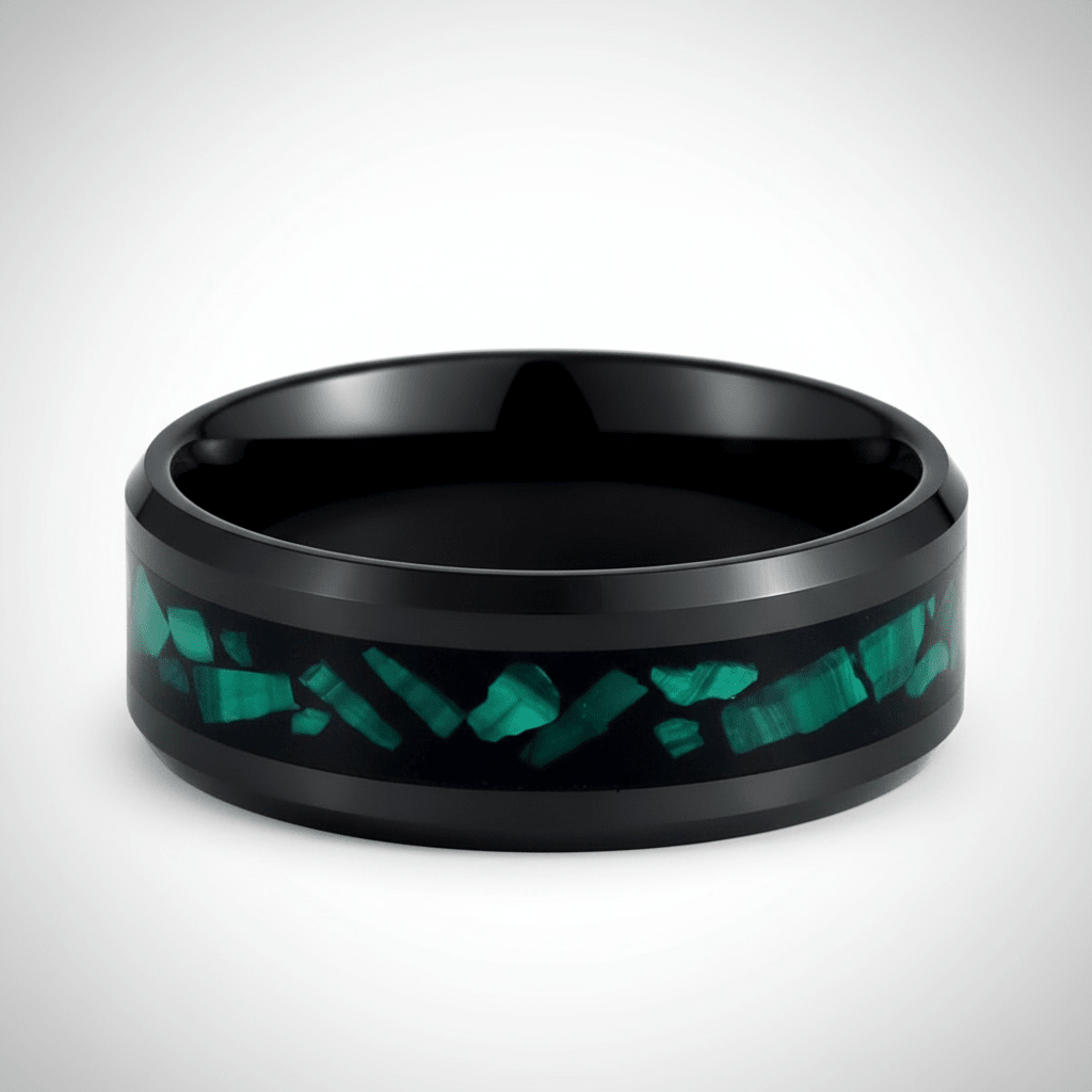 MALACHIP — Center-through axial view — men's tungsten wedding ring.