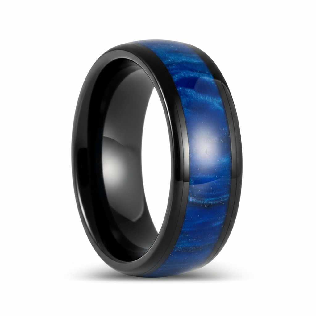 MARCO — Hero product shot — men's tungsten wedding ring.