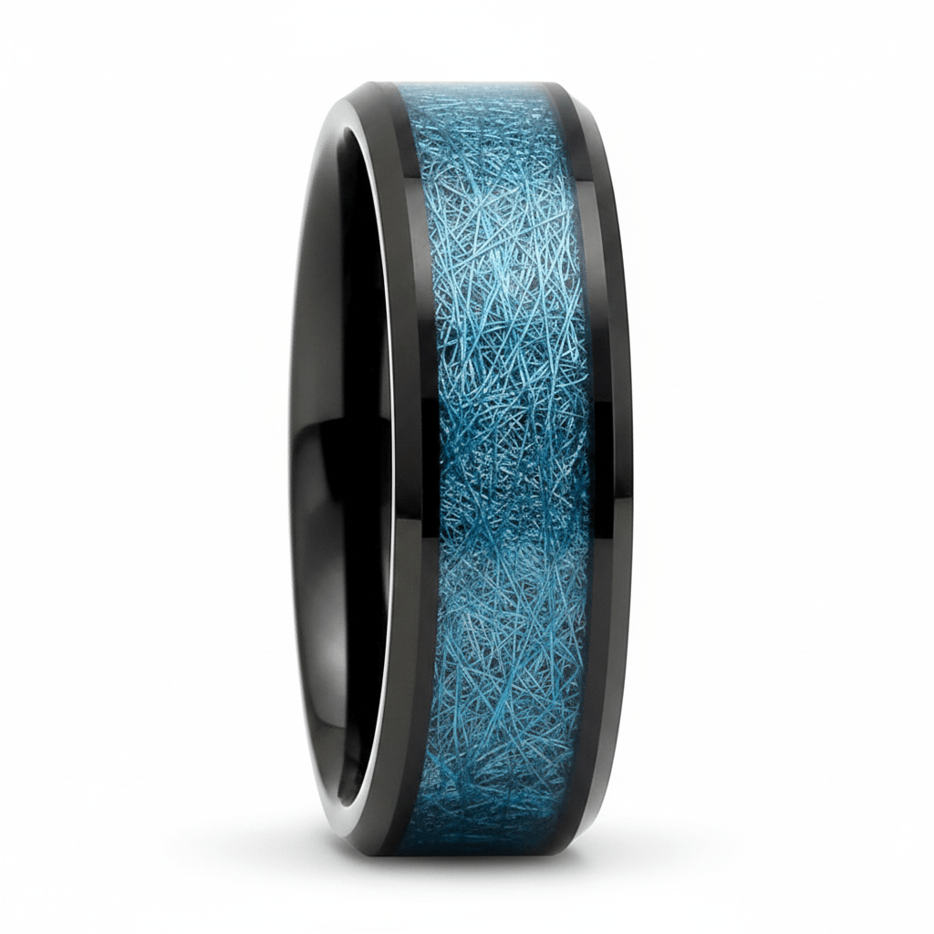 MARIEMONT — Front-facing straight-on view — men's tungsten wedding ring.