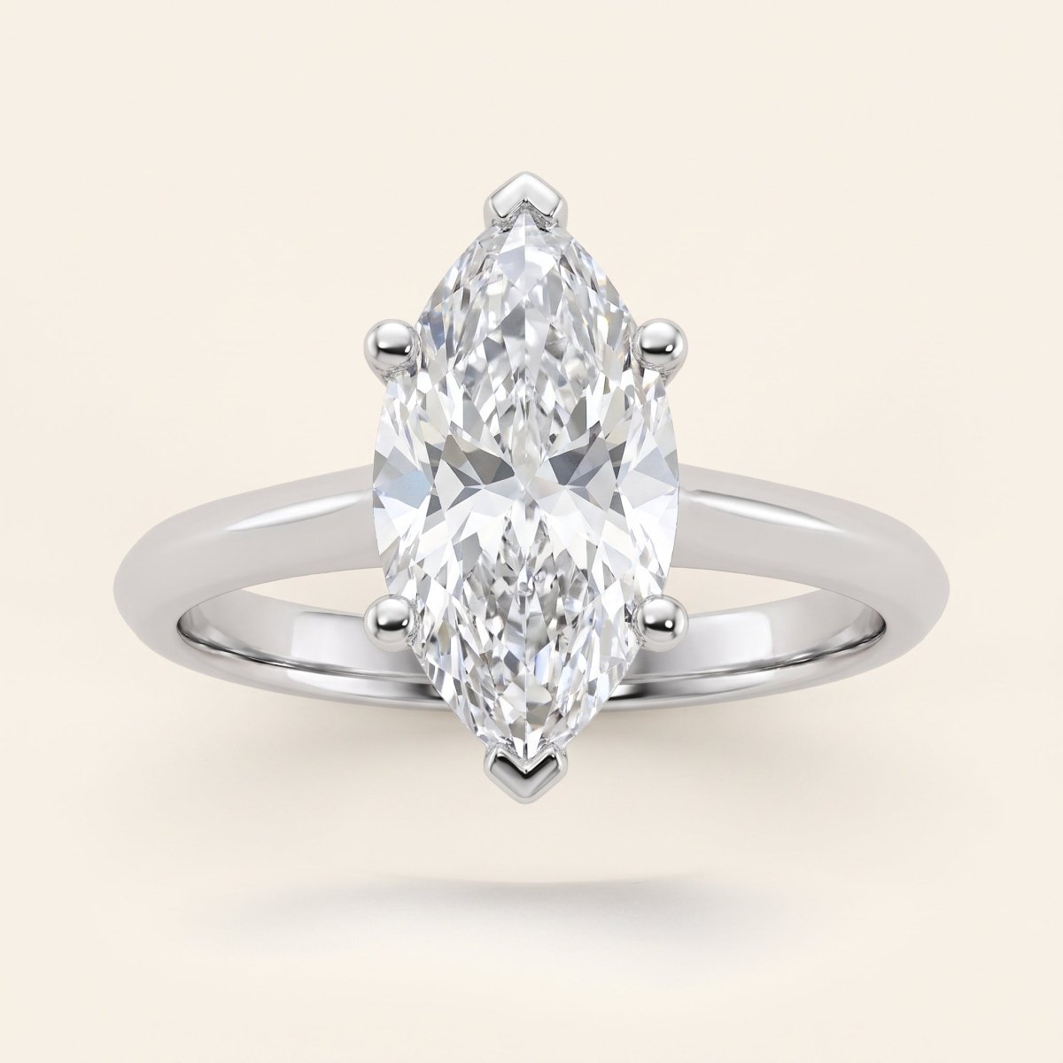 Marquise lab-grown diamond solitaire engagement ring, 925 Sterling Silver, face-on detail macro