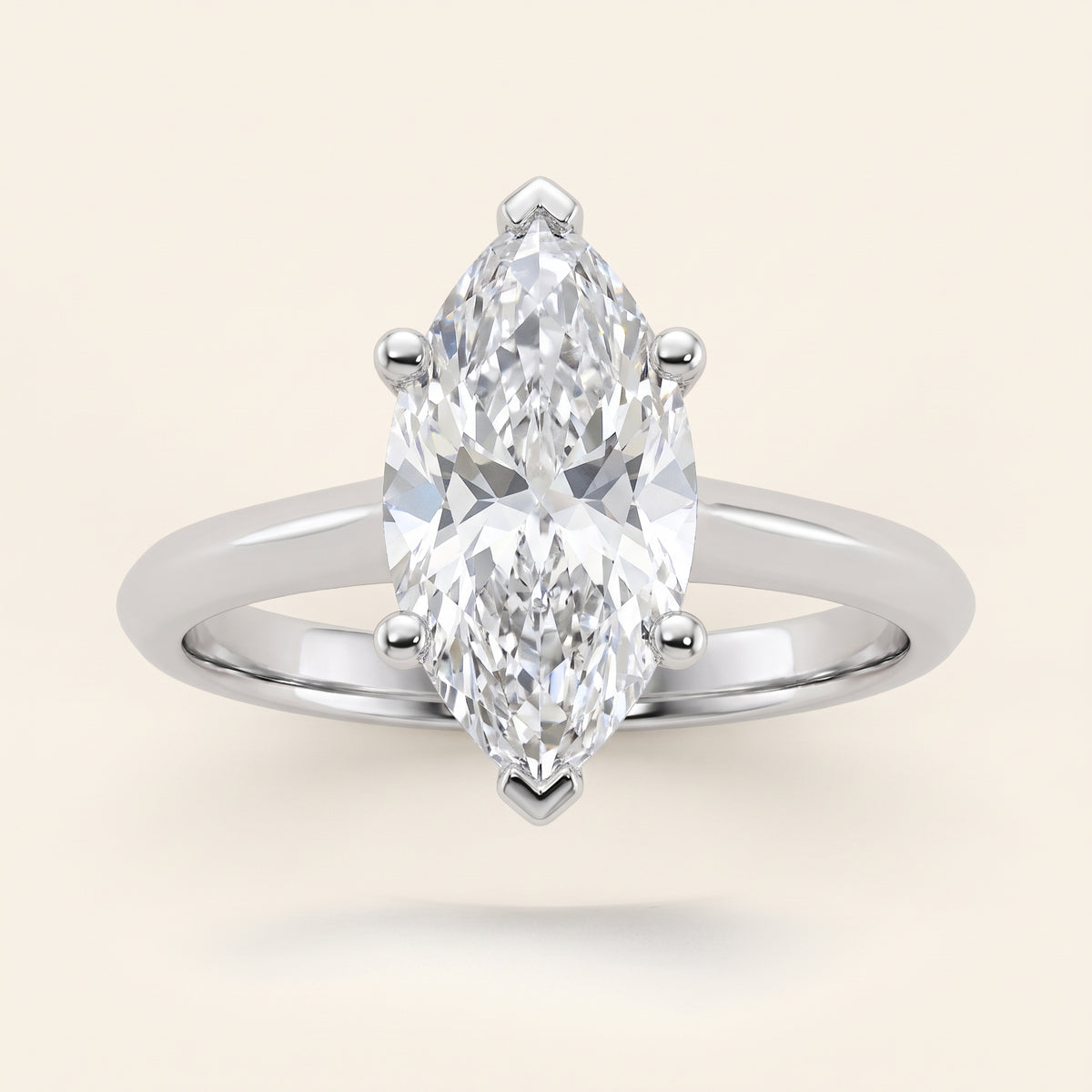 Marquise lab-grown diamond solitaire engagement ring, 925 Sterling Silver, face-on detail macro