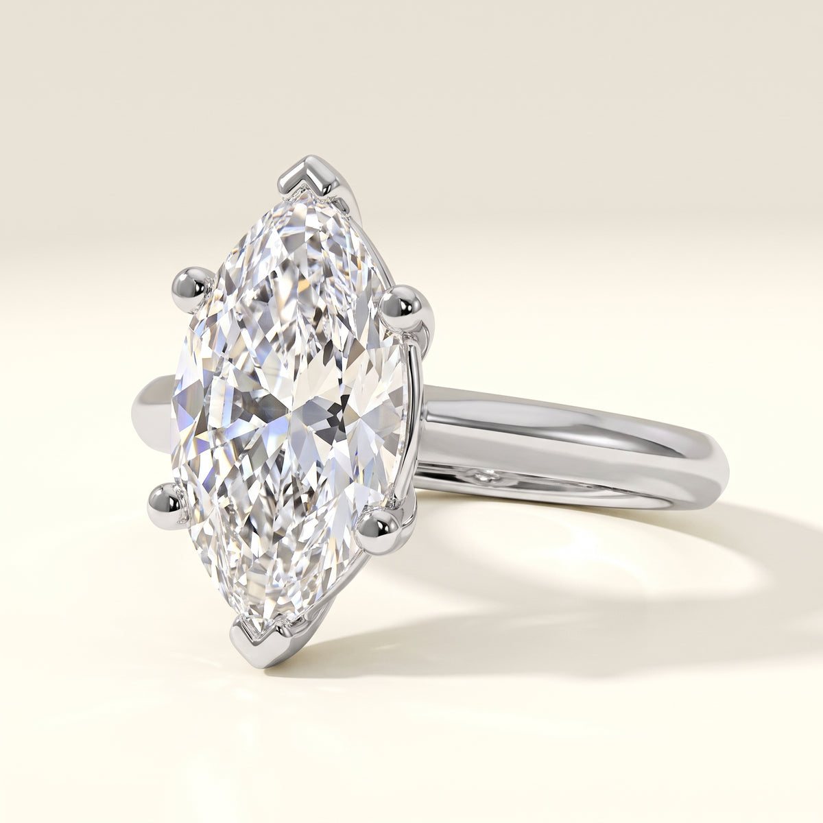 Marquise lab-grown diamond solitaire engagement ring, White Gold, studio hero