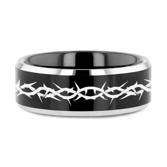MARTYR Silver tungsten Christian wedding ring — angle 1