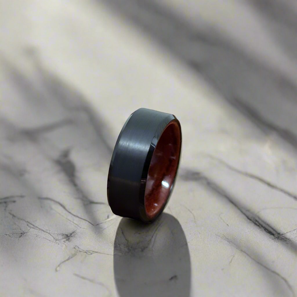 MASERATI Black Tungsten Rosewood Inlay Ring Brushed Beveled