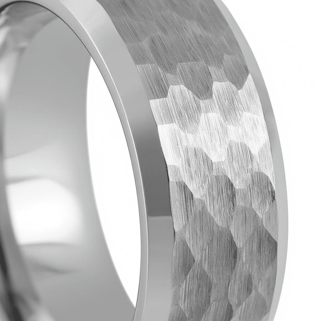 MATADOR — Extreme macro detail — men's tungsten wedding ring.