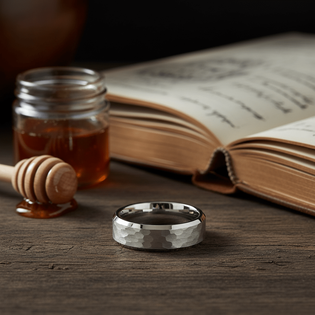 MATADOR — Editorial masculine still life — men's tungsten wedding ring.