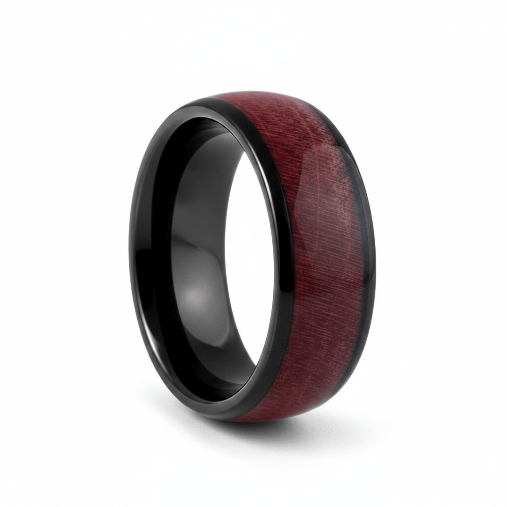 MATHAIOS — Hero product shot — men's tungsten wedding ring.