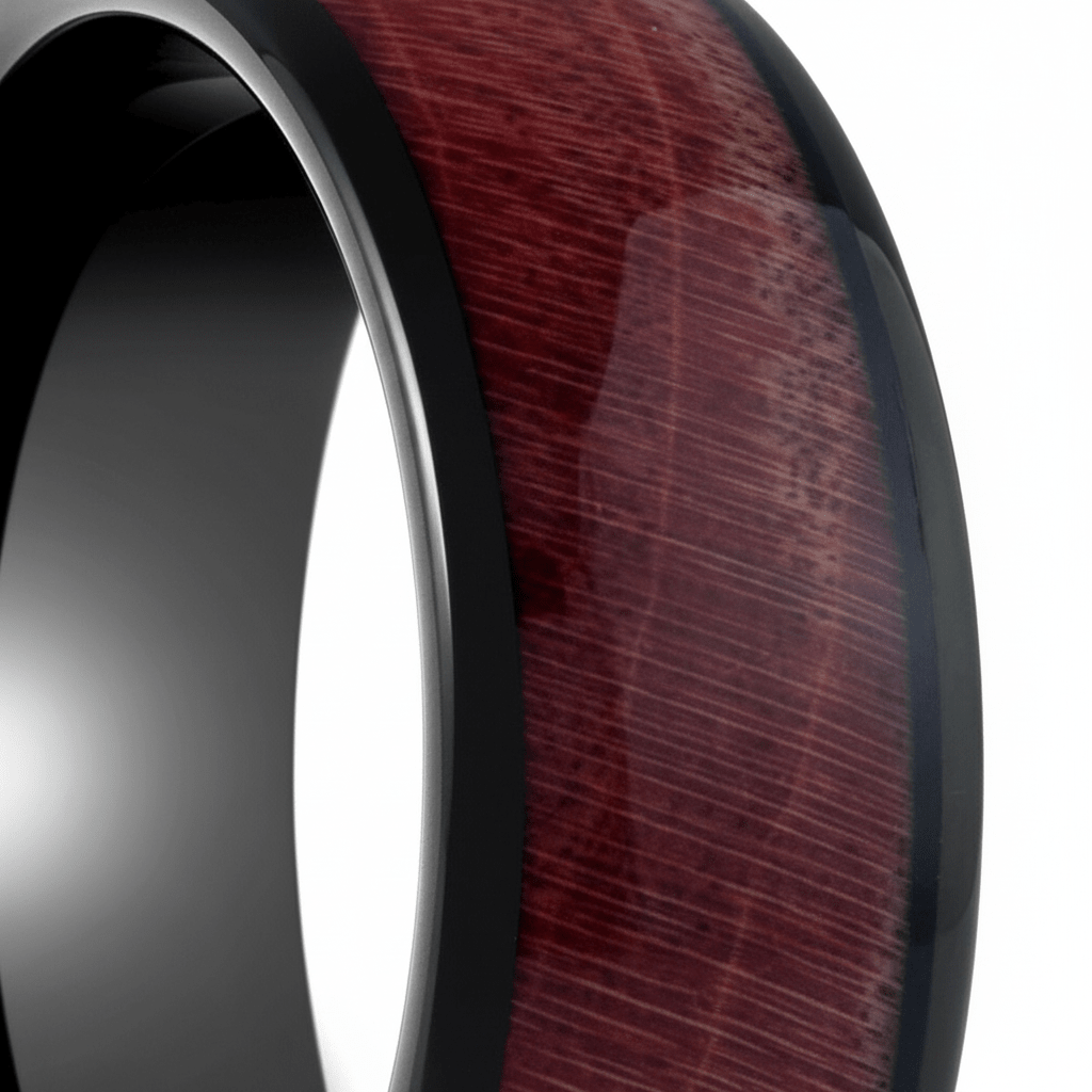 MATHAIOS — Extreme macro detail — men's tungsten wedding ring.