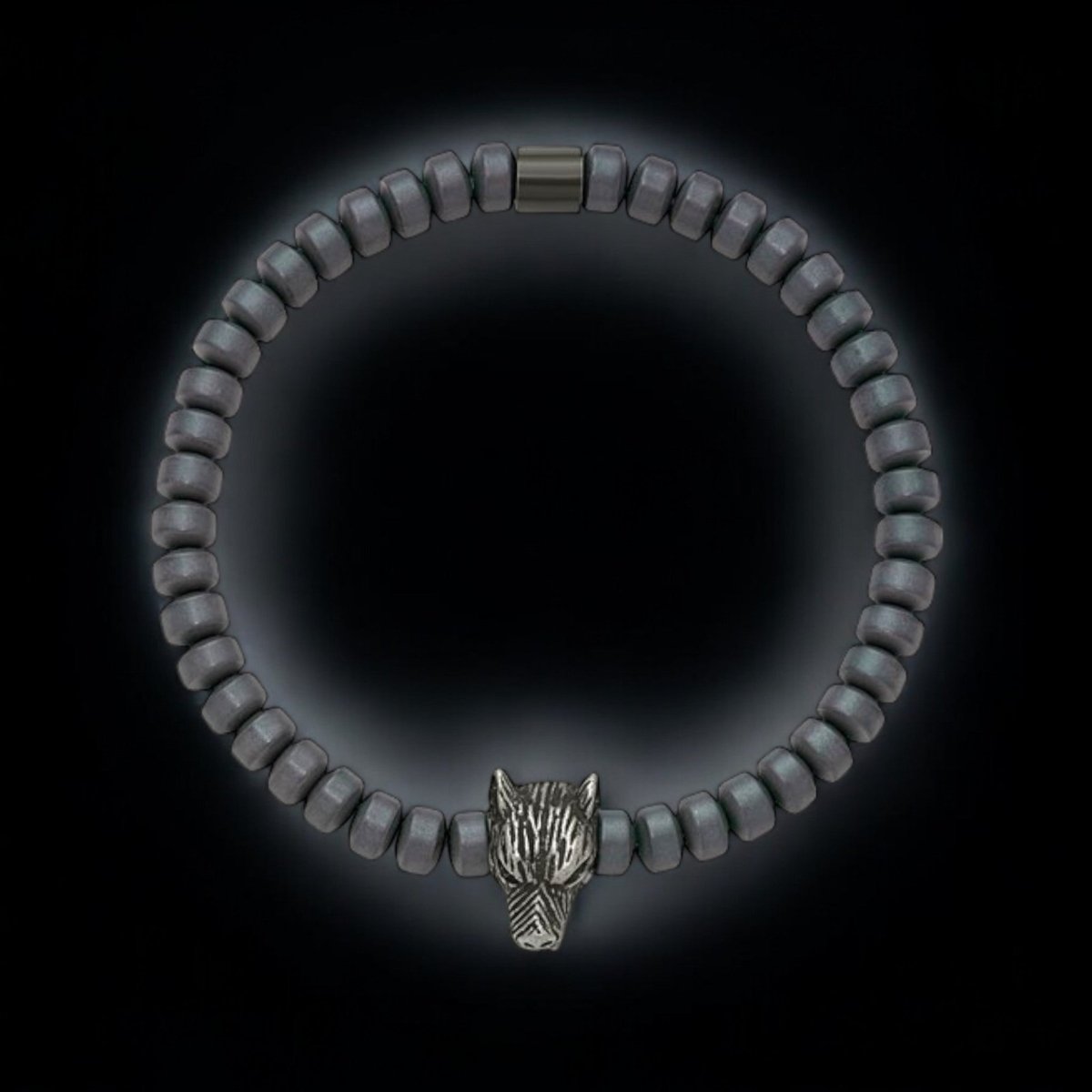 Antiqued Wolf Head Charm Bracelet for Men