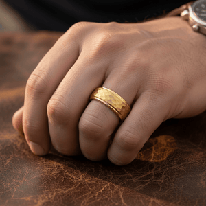 MONARCH — Lifestyle photo on hand — men's tungsten wedding ring.