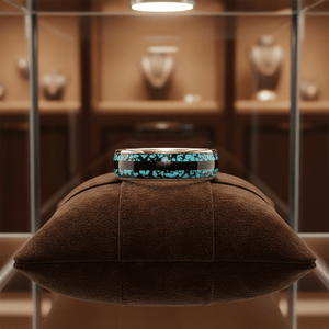 MOSAIC — Premium boutique display on velvet — men's tungsten wedding ring.