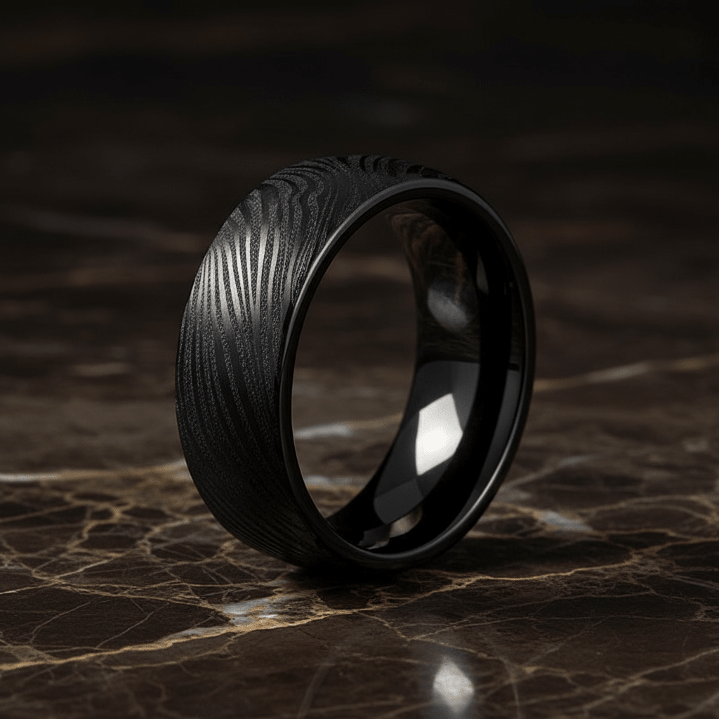 MUKUGLO — detail view — men's tungsten carbide wedding ring | Aydins Jewelry