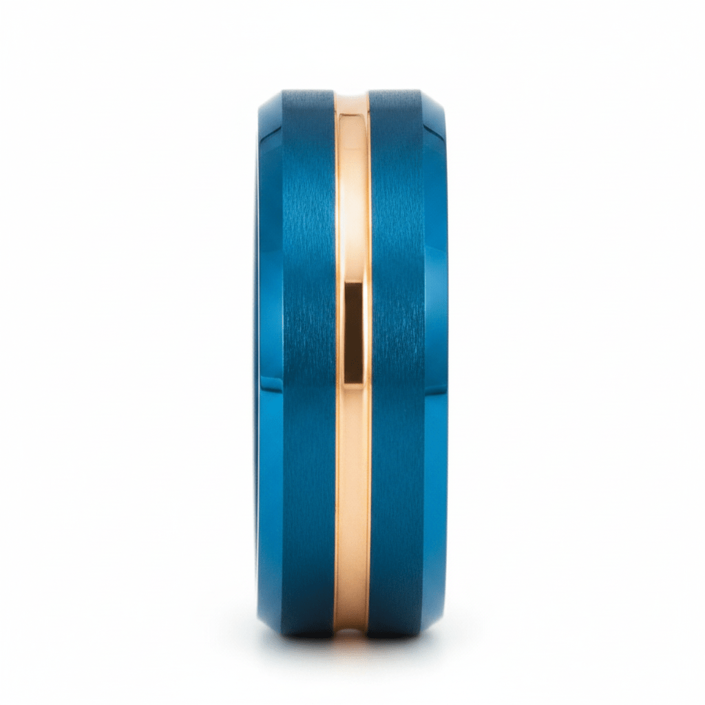 MYSTICRIDGE — Front-facing straight-on view — men's tungsten wedding ring.