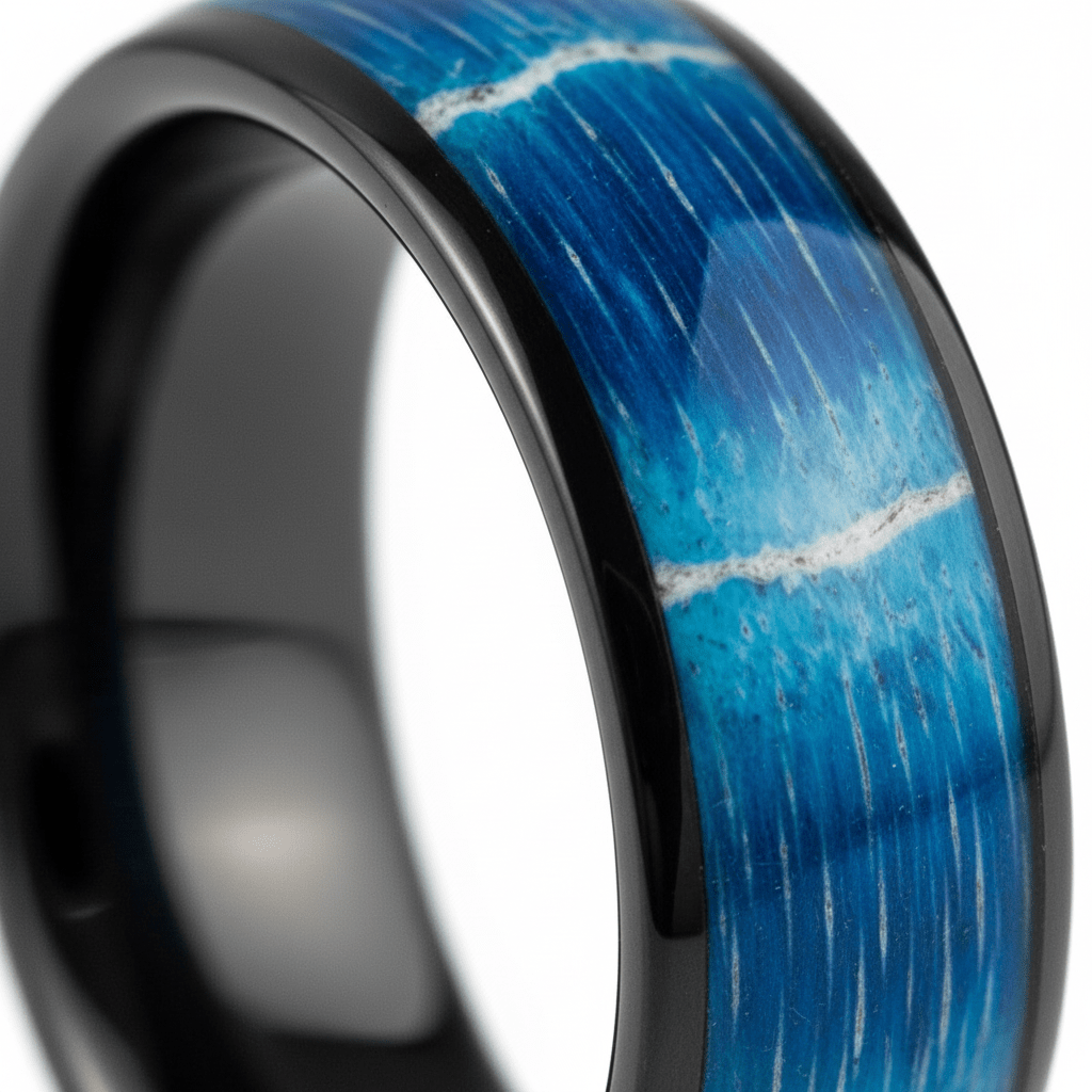 NASOS — Extreme macro detail — men's tungsten wedding ring.