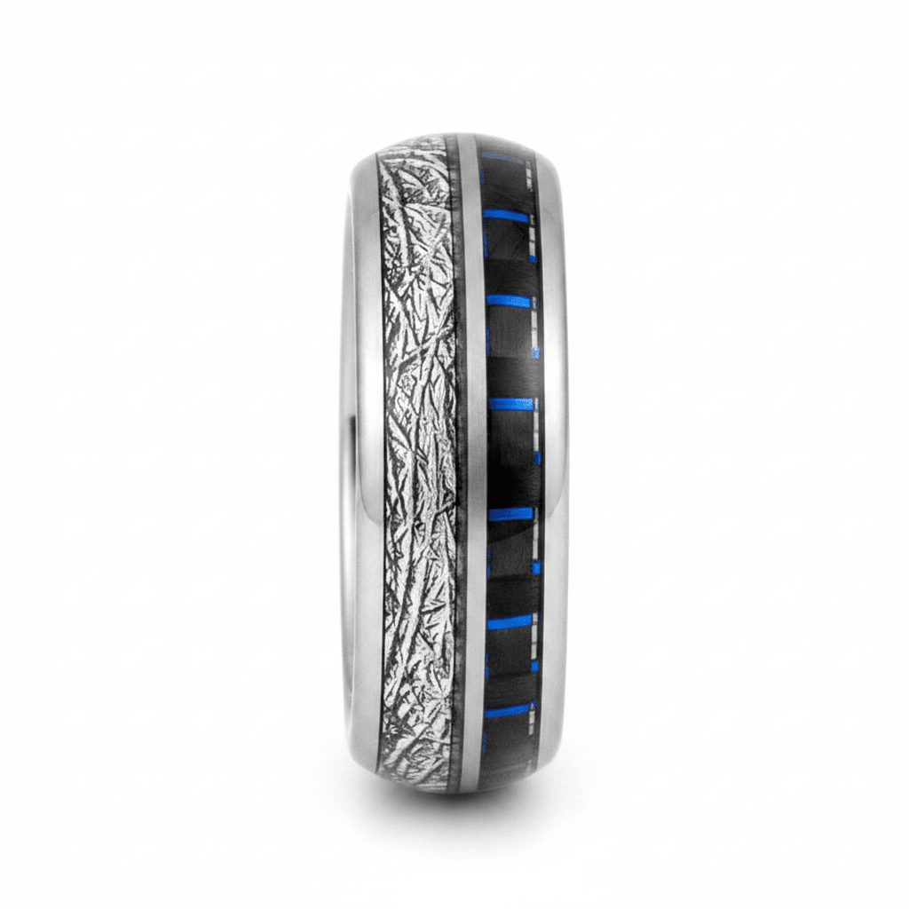 NEBULON — Front-facing straight-on view — men's tungsten wedding ring.