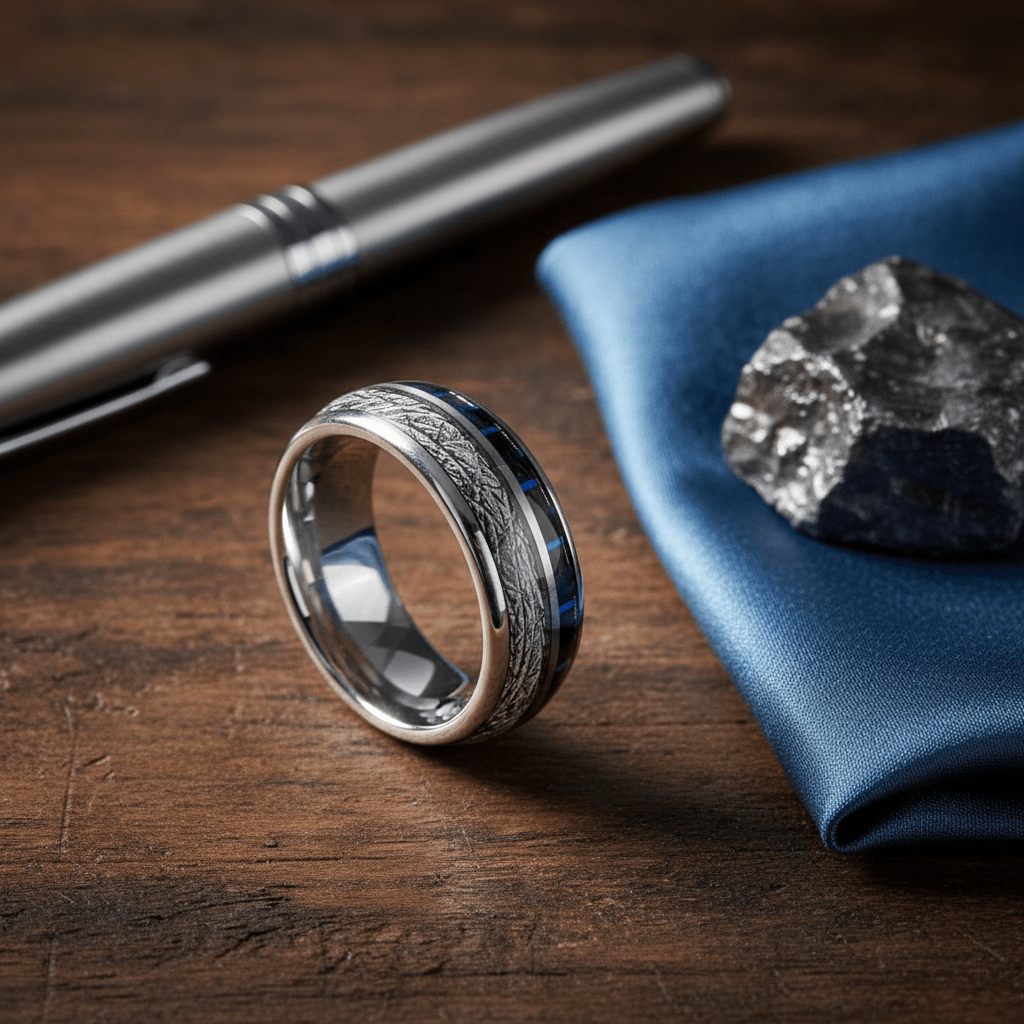 NEBULON — Editorial masculine still life — men's tungsten wedding ring.