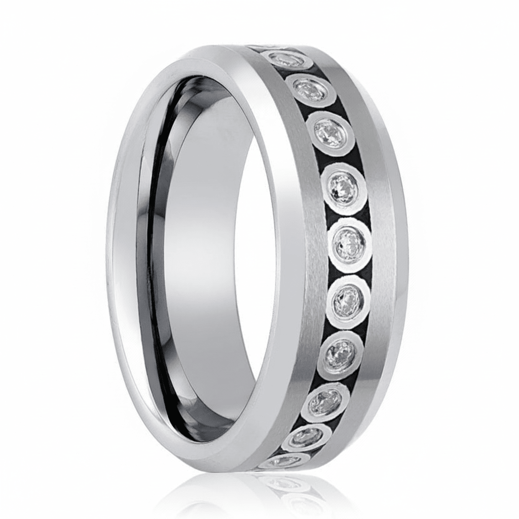 NESO — Hero product shot — men's tungsten wedding ring.