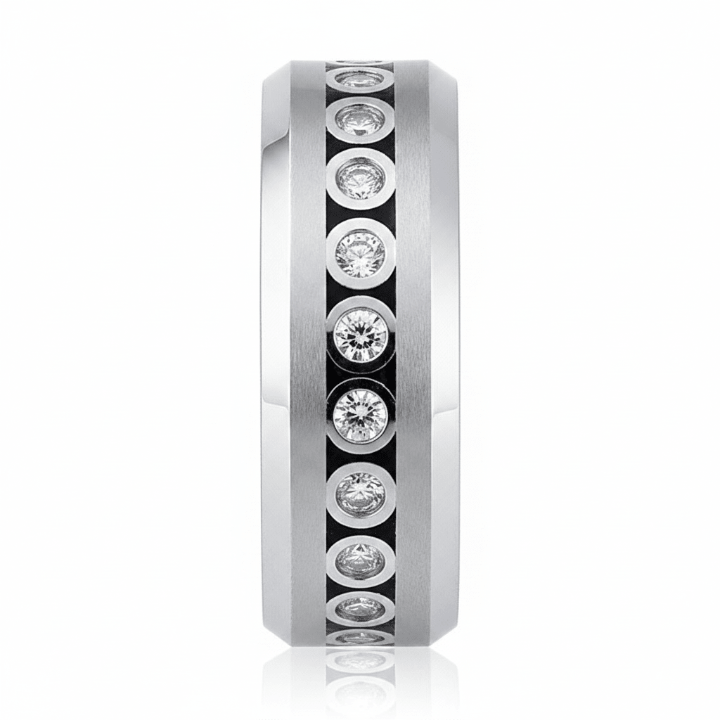 NESO — Front-facing straight-on view — men's tungsten wedding ring.