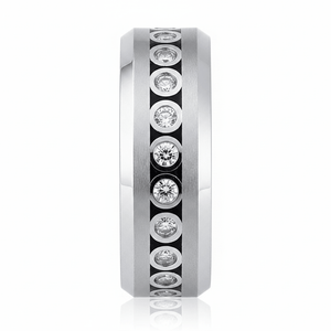 NESO — Front-facing straight-on view — men's tungsten wedding ring.