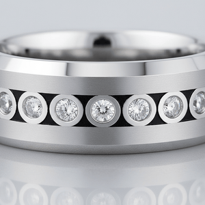 NESO — Extreme macro detail — men's tungsten wedding ring.