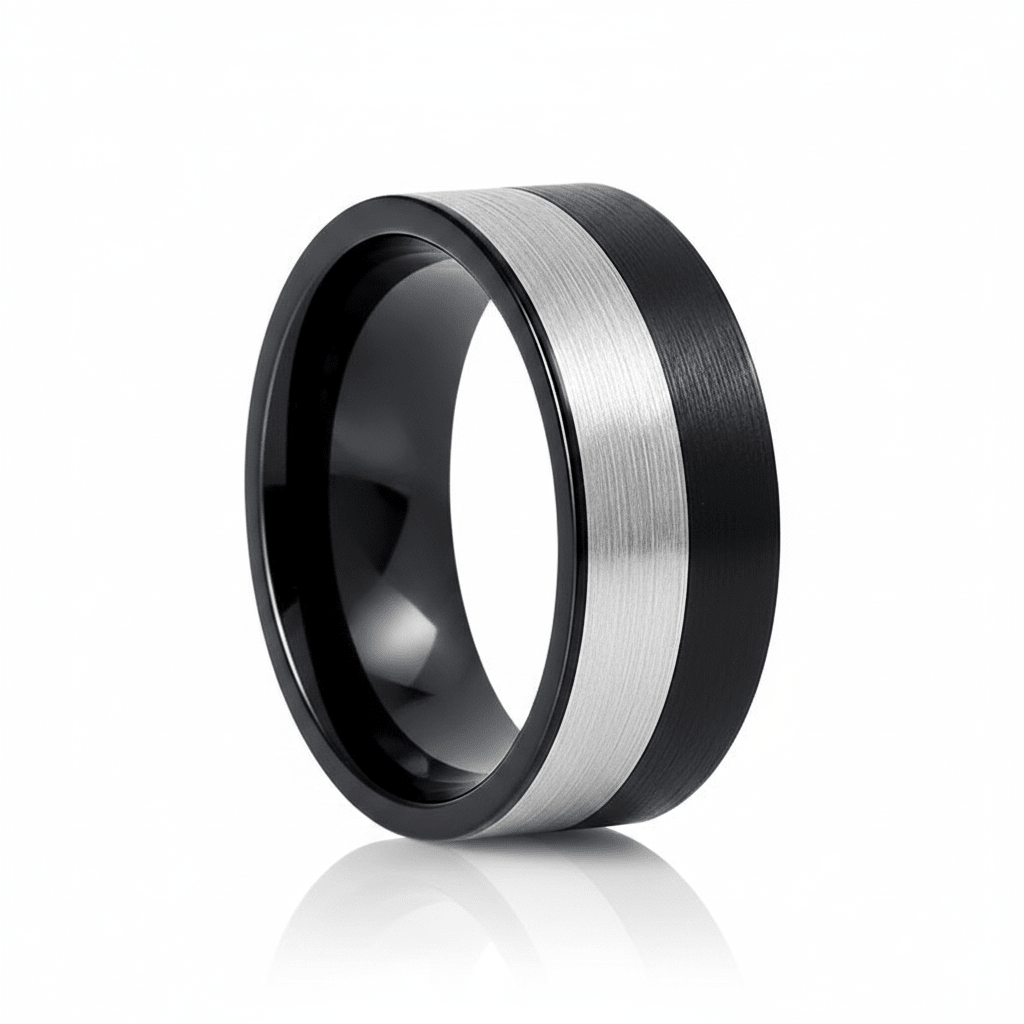 NIGHTHAWK — hero shot — men's tungsten carbide wedding ring | Aydins Jewelry
