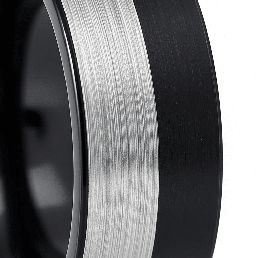 NIGHTHAWK — close-up detail — men's tungsten carbide wedding ring | Aydins Jewelry