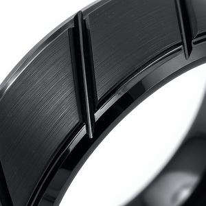 NIGHTWORK — close-up detail — men's tungsten carbide wedding ring | Aydins Jewelry