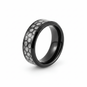 NIKNAM — Hero product shot — men's tungsten wedding ring.