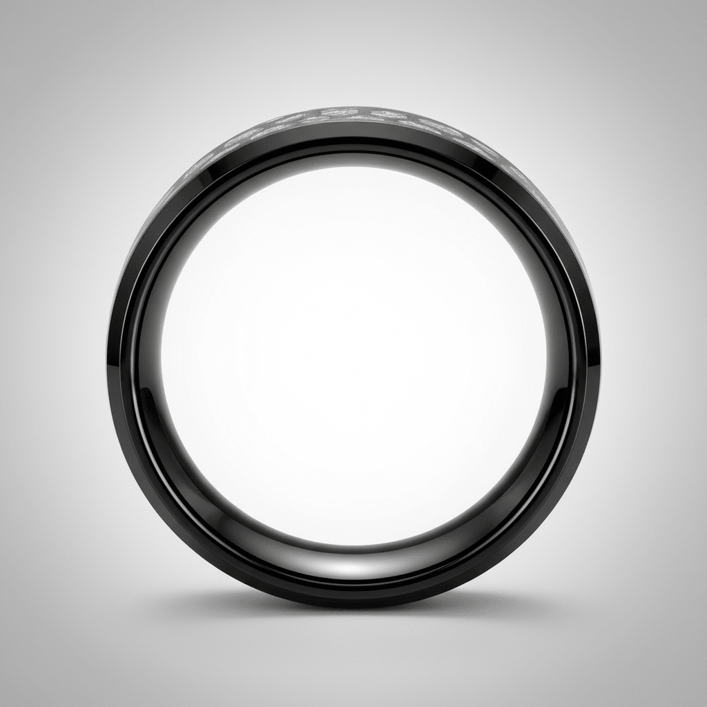 NIKNAM — Center-through axial view — men's tungsten wedding ring.