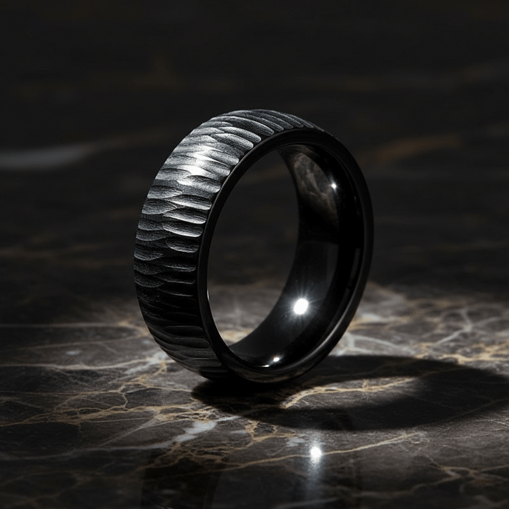 NYTHORN — detail view — men's tungsten carbide wedding ring | Aydins Jewelry