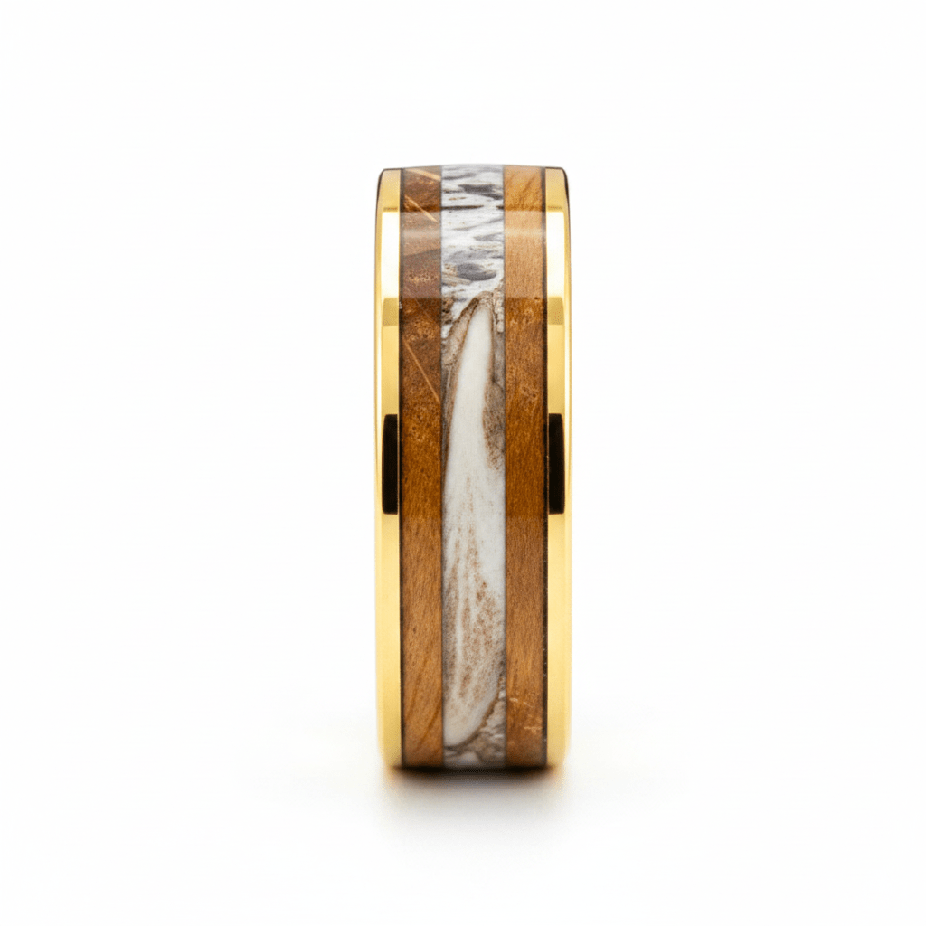 OAKRIDGE — Front-facing straight-on view — men's tungsten wedding ring.