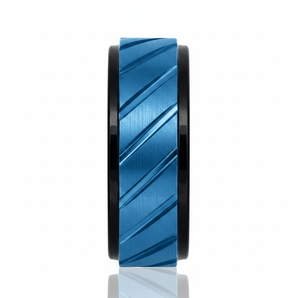OBERON — angled view — men's tungsten carbide wedding ring | Aydins Jewelry