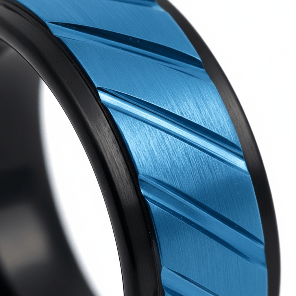 OBERON — close-up detail — men's tungsten carbide wedding ring | Aydins Jewelry