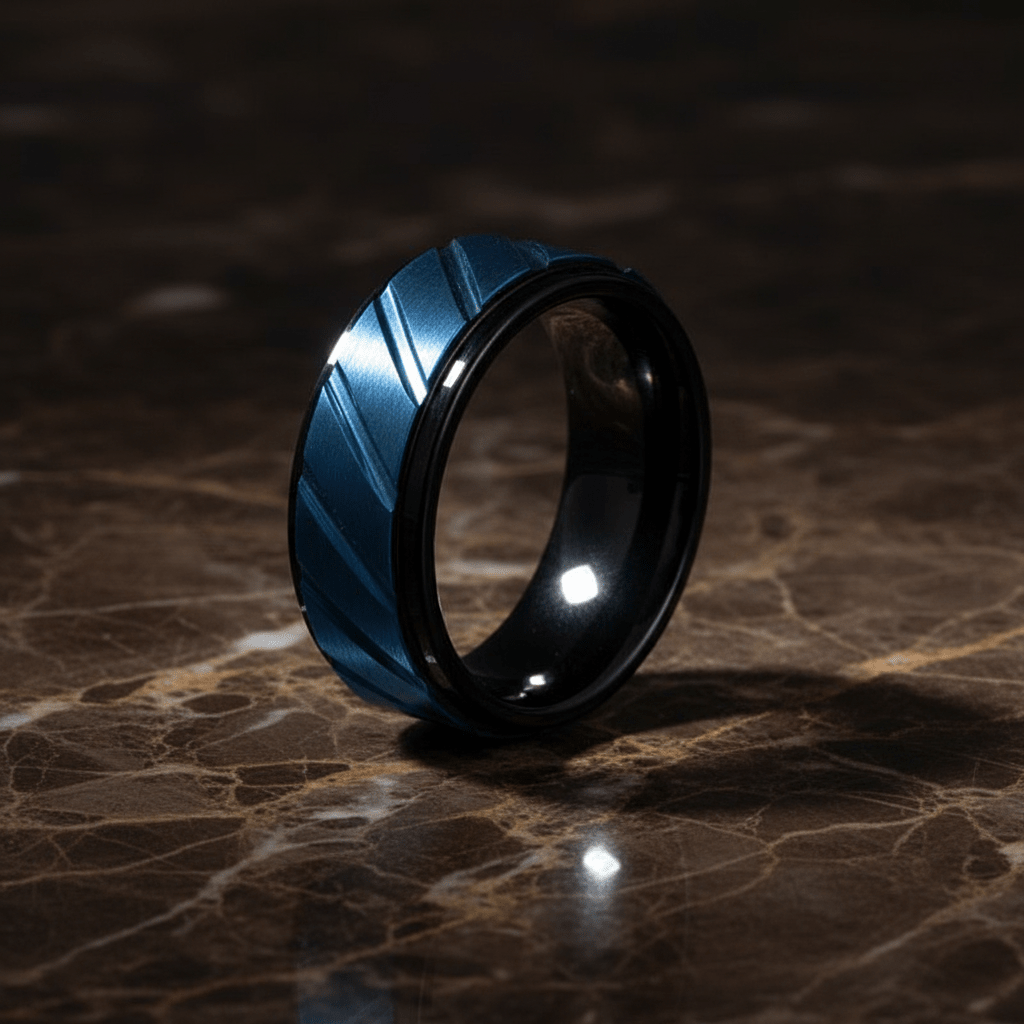 OBERON — detail view — men's tungsten carbide wedding ring | Aydins Jewelry